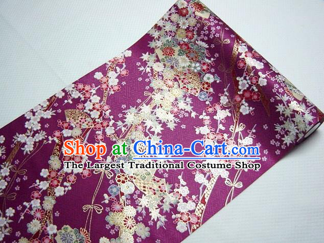 Asian Traditional Kimono Classical Sakura Pattern Purple Nishijin Brocade Tapestry Satin Fabric Japanese Silk Material