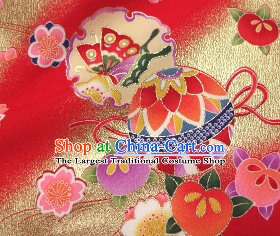 Asian Traditional Kimono Classical Ball Pattern Red Brocade Tapestry Satin Fabric Japanese Kyoto Silk Material