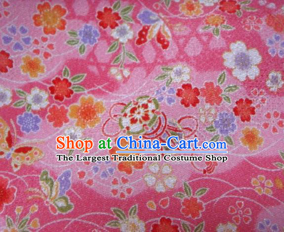 Asian Traditional Classical Butterfly Sakura Pattern Pink Brocade Tapestry Satin Fabric Japanese Kimono Silk Material