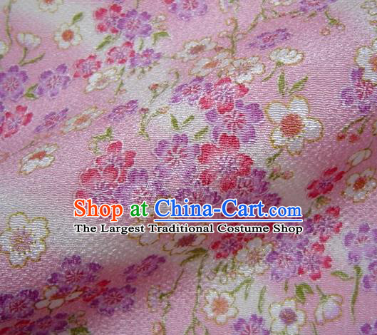 Asian Traditional Classical Sakura Pattern Pink Brocade Tapestry Satin Fabric Japanese Kimono Silk Material