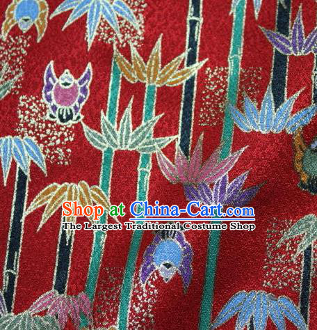 Asian Traditional Kimono Classical Bamboo Pattern Red Damask Brocade Tapestry Satin Fabric Japanese Kyoto Silk Material