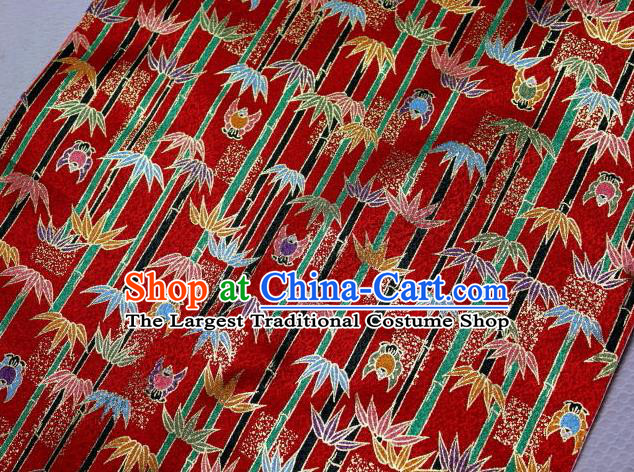 Asian Traditional Kimono Classical Bamboo Pattern Red Damask Brocade Tapestry Satin Fabric Japanese Kyoto Silk Material