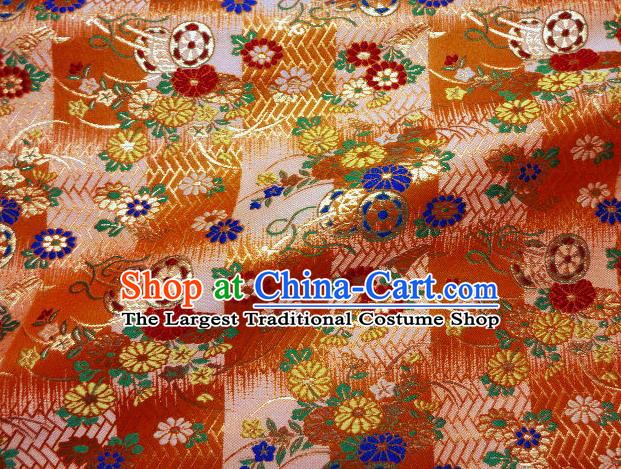 Asian Traditional Damask Classical Pattern Orange Brocade Fabric Japanese Kimono Tapestry Satin Silk Material