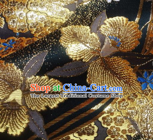 Asian Traditional Damask Classical Pattern Black Brocade Fabric Japanese Kimono Tapestry Satin Silk Material