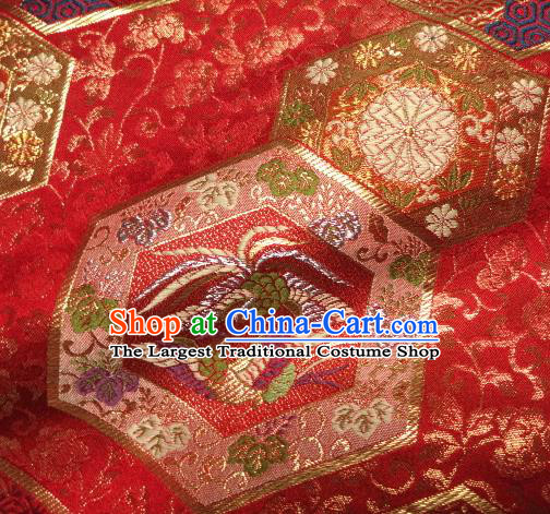 Asian Traditional Kimono Classical Sakura Pattern Red Damask Brocade Tapestry Satin Fabric