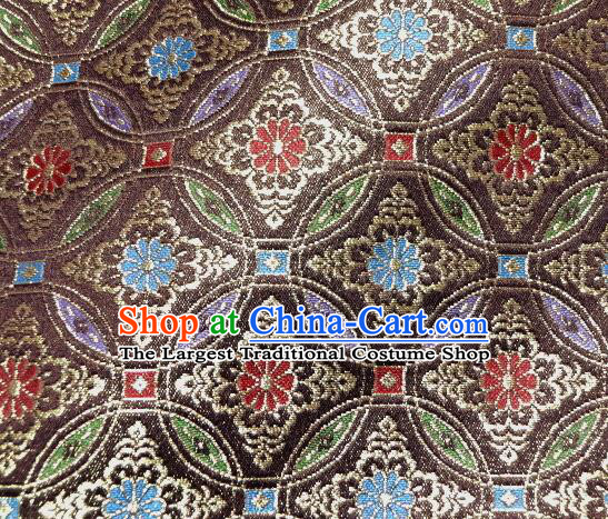 Asian Traditional Kyoto Kimono Brown Brocade Classical Qibao Flowers Pattern Damask Fabric Japanese Tapestry Satin Silk Material