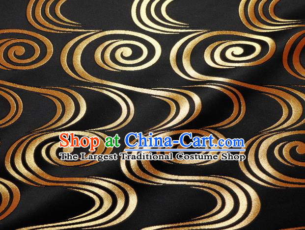Asian Traditional Black Brocade Japanese Kimono Classical Pattern Damask Fabric Tapestry Satin Silk Material