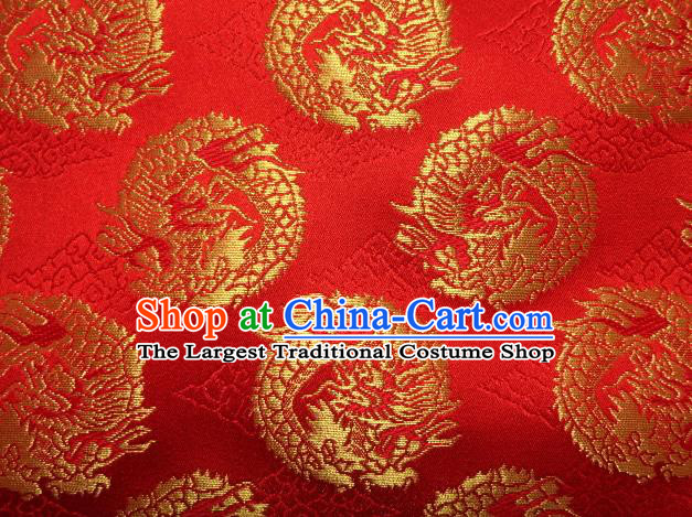 Asian Traditional Baldachin Classical Round Dragons Pattern Red Brocade Fabric Japanese Kimono Tapestry Satin Silk Material