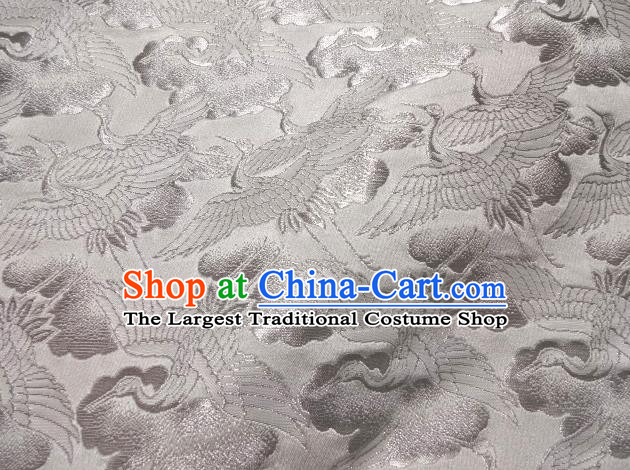 Asian Traditional Japanese Kimono Classical Cranes Pattern White Brocade Tapestry Satin Fabric Baldachin Silk Material