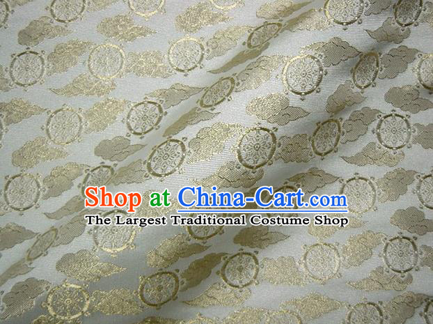 Asian Traditional Japanese Kimono Classical Wheels Pattern White Brocade Tapestry Satin Fabric Baldachin Silk Material