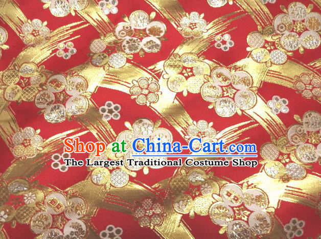 Asian Traditional Japanese Kimono Classical Pattern Red Brocade Tapestry Satin Fabric Baldachin Silk Material