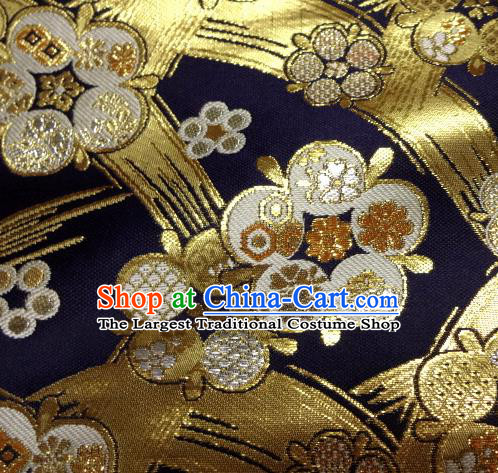 Asian Traditional Japanese Kimono Classical Pattern Navy Brocade Tapestry Satin Fabric Baldachin Silk Material