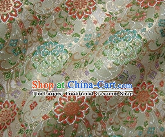 Asian Japanese Traditional Beige Brocade Fabric Classical Persia Pattern Baldachin Kimono Tapestry Satin Silk Material