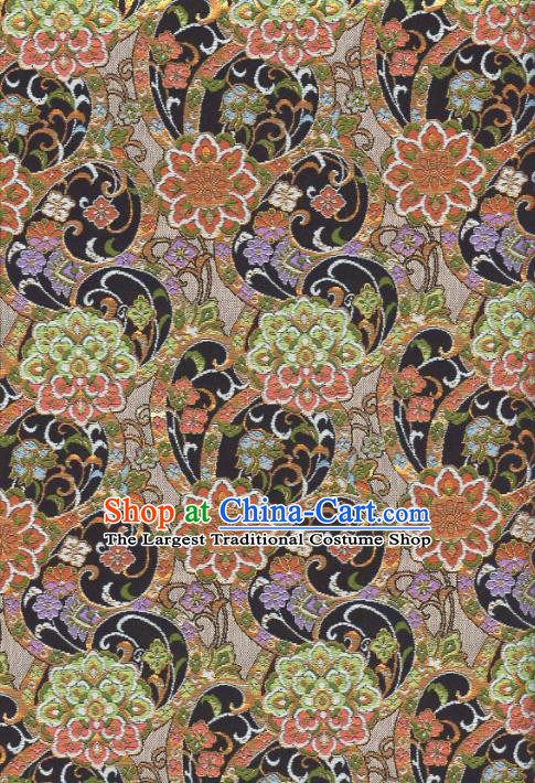 Asian Japanese Traditional Black Brocade Fabric Classical Persia Pattern Baldachin Kimono Tapestry Satin Silk Material