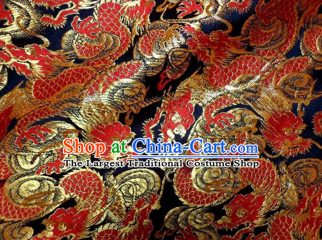Asian Japanese Traditional Brocade Fabric Classical Red Dragons Pattern Baldachin Kimono Tapestry Satin Silk Material