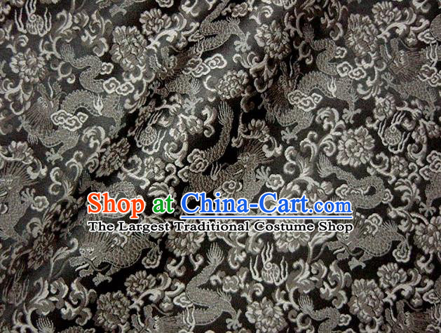 Asian Japanese Traditional Black Brocade Fabric Classical Dragons Pattern Baldachin Kimono Tapestry Satin Silk Material