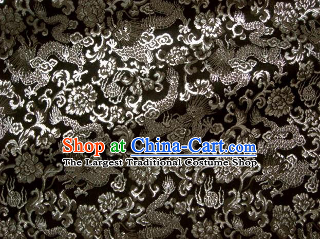 Asian Japanese Traditional Brocade Fabric Classical Argent Dragons Pattern Baldachin Kimono Tapestry Satin Silk Material