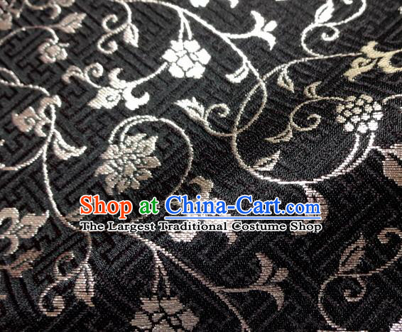 Asian Japanese Traditional Kimono Black Tapestry Satin Classical Scroll Pattern Brocade Fabric Baldachin Silk Material