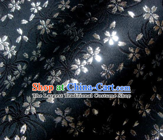 Asian Japanese Traditional Kimono Black Tapestry Satin Classical Chrysanthemum Pattern Brocade Fabric Baldachin Silk Material