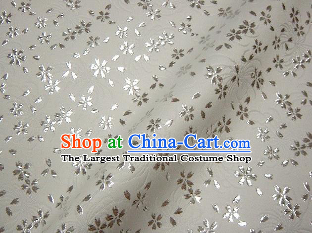Asian Japanese Traditional Kimono White Tapestry Satin Classical Sakura Pattern Brocade Fabric Baldachin Silk Material