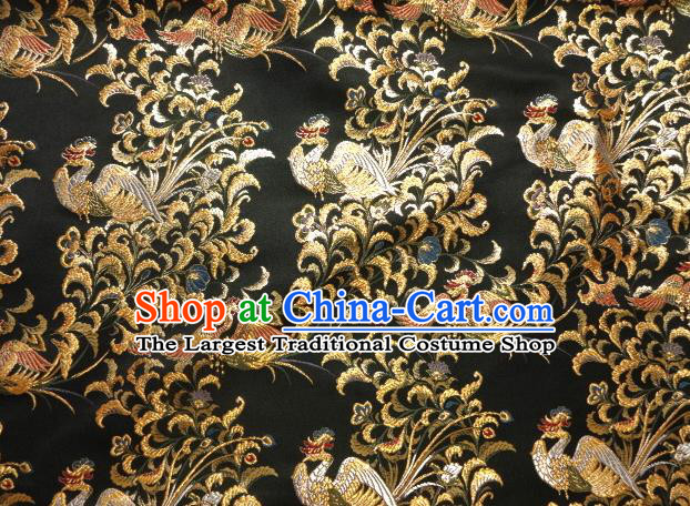 Asian Japanese Traditional Classical Phoenix Pattern Black Brocade Baldachin Fabric Kimono Tapestry Satin Silk Material