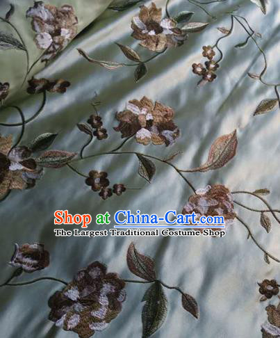 Asian Traditional Fabric Classical Embroidered Peony Pattern Blue Watered Gauze Brocade Satin Silk Material