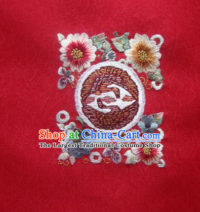 Asian Traditional Fabric Classical Embroidered Flowers Pattern Red Brocade Chinese Satin Silk Material