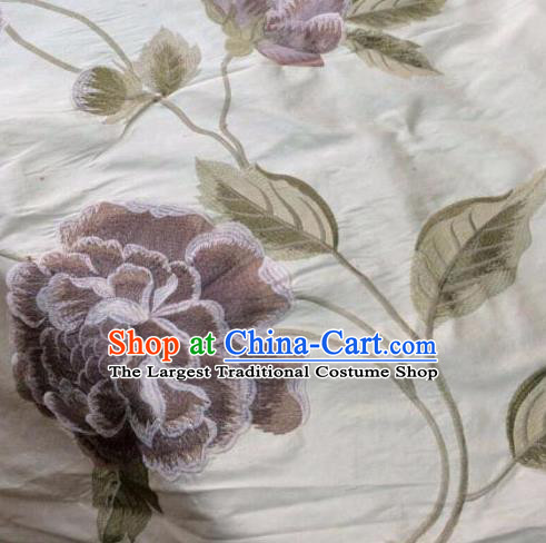 Asian Traditional Fabric Classical Embroidered Pattern White Brocade Chinese Satin Silk Material