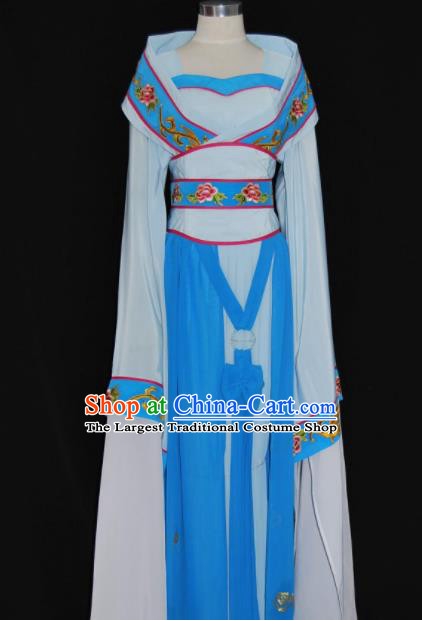 Chinese Traditional Beijing Opera Princess Blue Dress Ancient Peri Embroidered Costume for Women