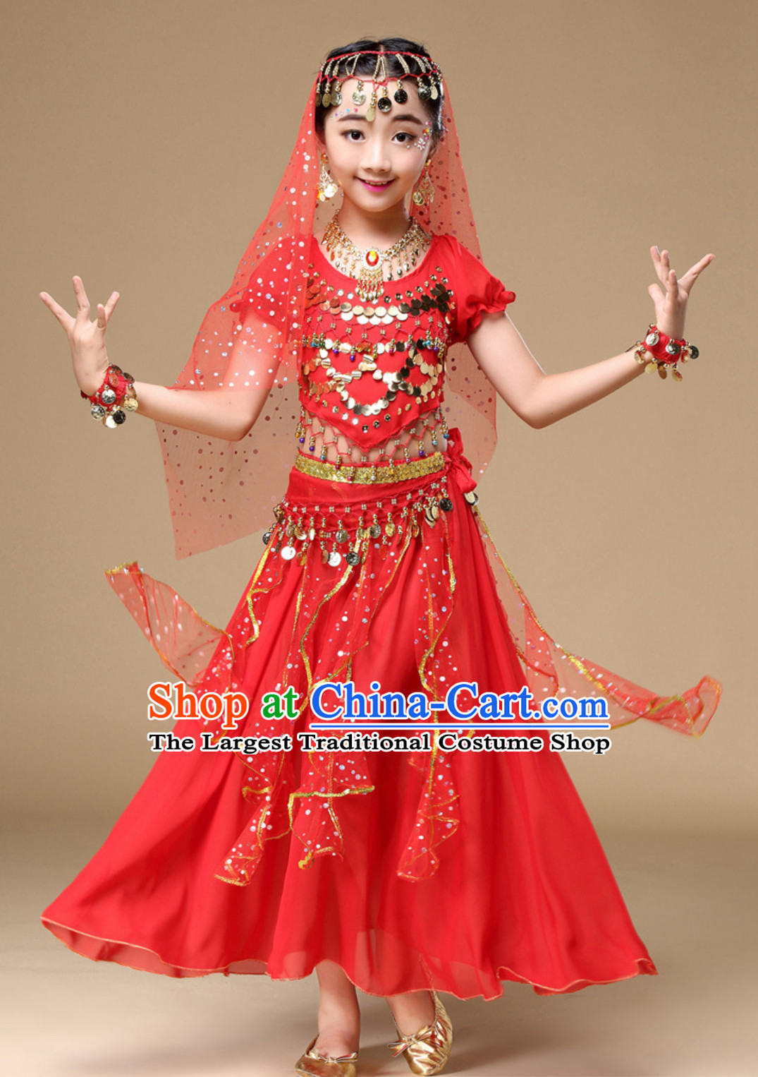 Indian Traditional Belly Dancing Dress Asian India Oriental Dance Costume for Kids