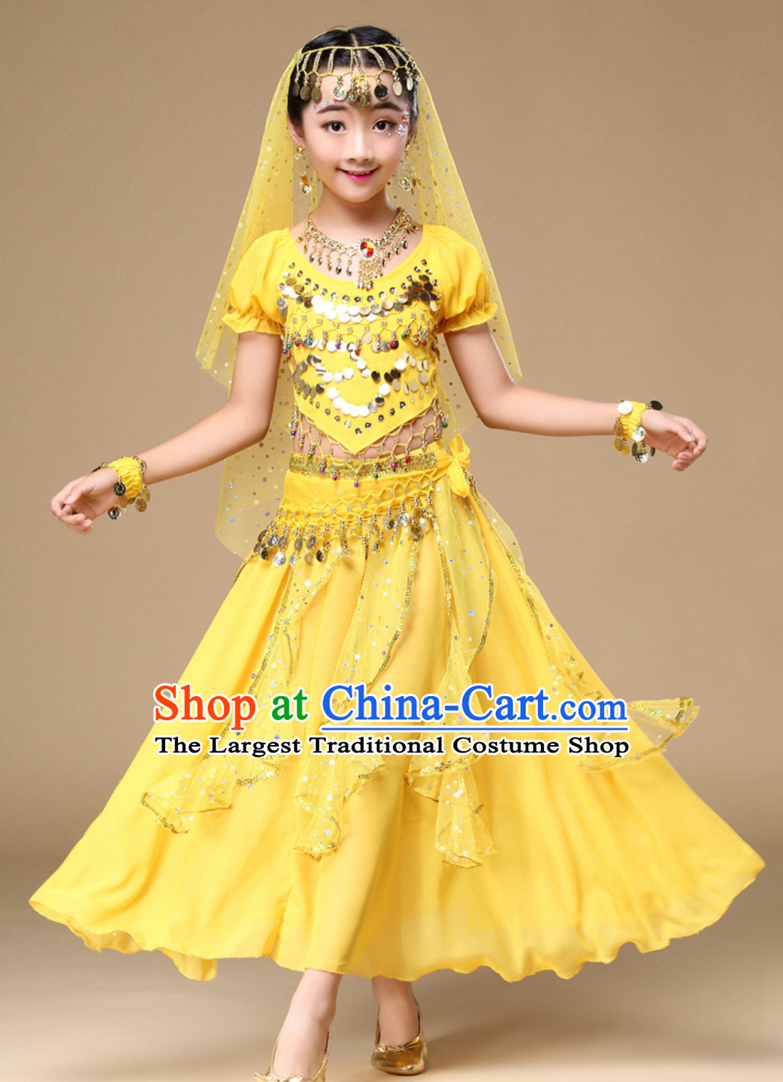 Red Indian Traditional Belly Dancing Dress Asian India Oriental Dance Costume for Kids