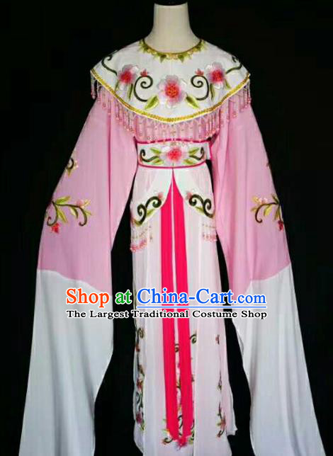 Traditional Chinese Peking Opera Diva Embroidered Peony Pink Dress Ancient Court Princess Costume for Women