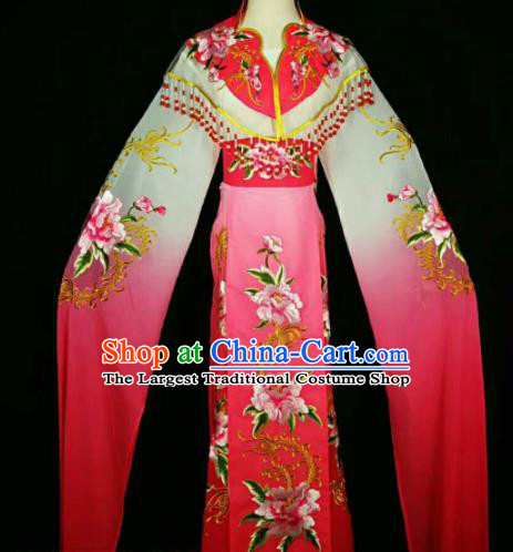 Traditional Chinese Peking Opera Peri Embroidered Peony Rosy Dress Ancient Court Princess Costume for Women