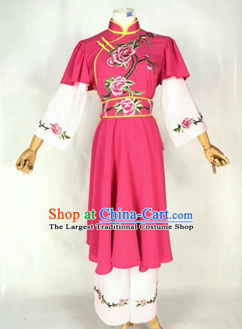 Traditional Chinese Peking Opera Maidservants Embroidered Rosy Dress Ancient Village Girl Costume for Women