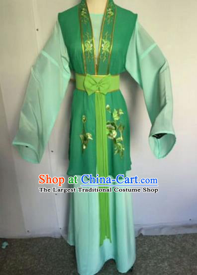 Chinese Traditional Peking Opera Artiste Costume Ancient Court Maid Embroidered Green Dress for Women