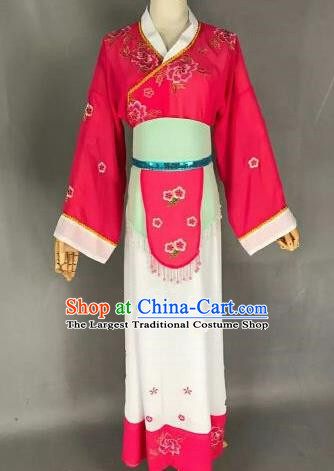 Chinese Ancient Maidservants Embroidered Rosy Dress Traditional Peking Opera Artiste Costume for Women