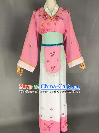 Chinese Ancient Maidservants Embroidered Pink Dress Traditional Peking Opera Artiste Costume for Women