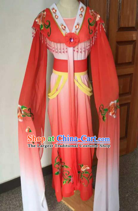 Chinese Ancient Peri Embroidered Red Dress Traditional Peking Opera Court Maid Costume for Women