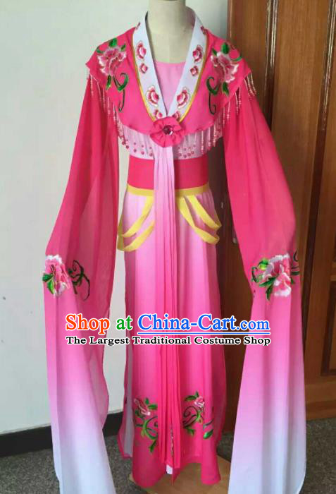 Chinese Ancient Peri Embroidered Rosy Dress Traditional Peking Opera Court Maid Costume for Women
