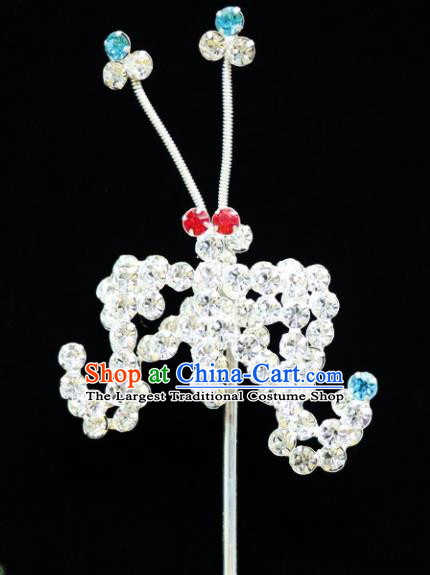 Chinese Ancient Princess Crystal Bats Hairpins Traditional Peking Opera Artiste Hair Accessories for Women