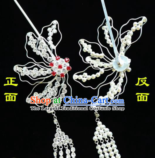 Chinese Ancient Princess Crystal Phoenix Tassel Hairpins Traditional Peking Opera Artiste Hair Accessories for Women