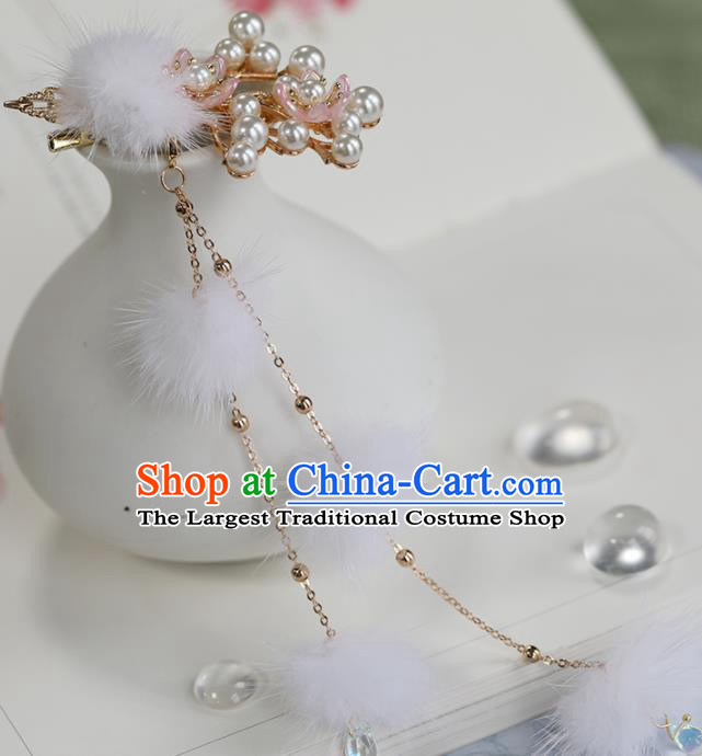 Chinese Traditional Hanfu Hair Accessories Ancient Princess Plush Tassel Hairpins for Women