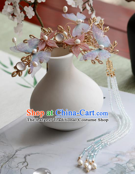 Chinese Traditional Hanfu Hair Accessories Ancient Princess Silk Butterfly Tassel Hairpins for Women