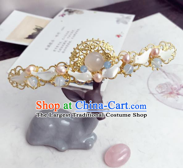 Chinese Ancient Princess Hairpins Rose Chalcedony Pearls Hair Crown Traditional Hanfu Hair Accessories for Women