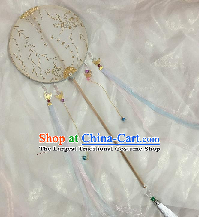 Chinese Traditional Palace Fans Ancient Princess Hanfu Silk Round Fans for Women