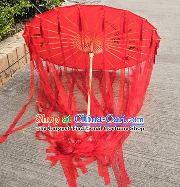 Chinese Ancient Drama Prop Princess Red Ribbon Umbrella Traditional Handmade Umbrellas for Women