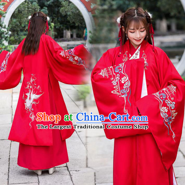 Traditional Chinese Jin Dynasty Princess Historical Costume Ancient Peri Red Hanfu Dress for Women