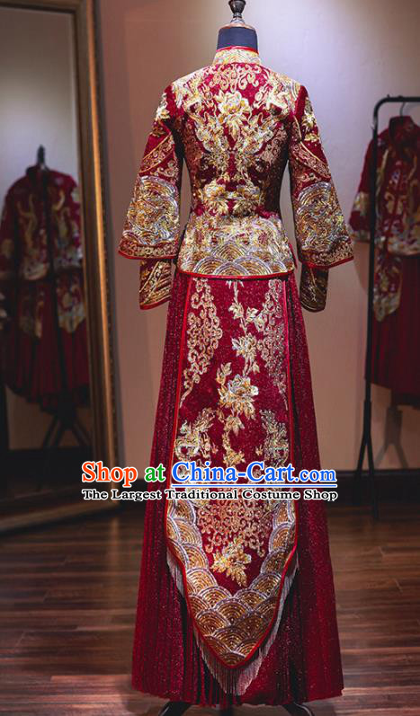 Chinese Traditional Wedding Xiuhe Suit Ancient Bride Embroidered Dress  for Women