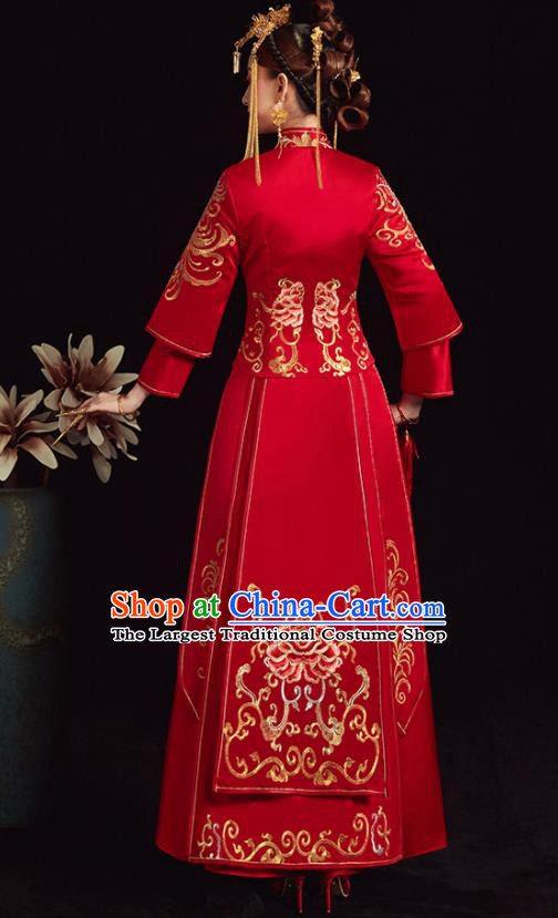 Chinese Traditional Bride Xiuhe Suit Ancient Wedding Embroidered Peony Red Dress for Women