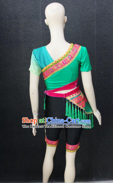 Chinese Traditional Folk Dance Costumes National Dance Green Clothing for Women
